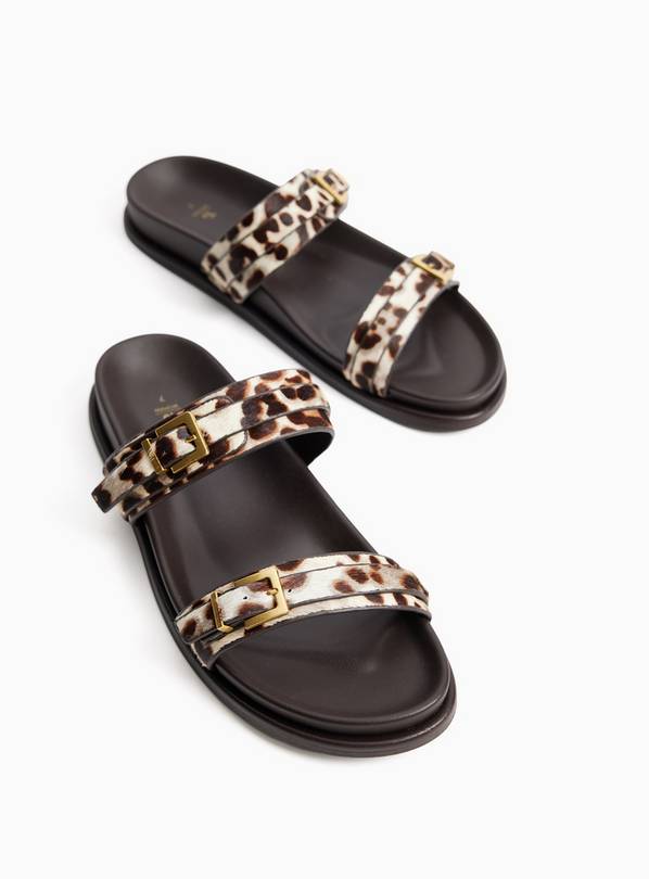 Two Strap Animal Print Leather Sandals 7